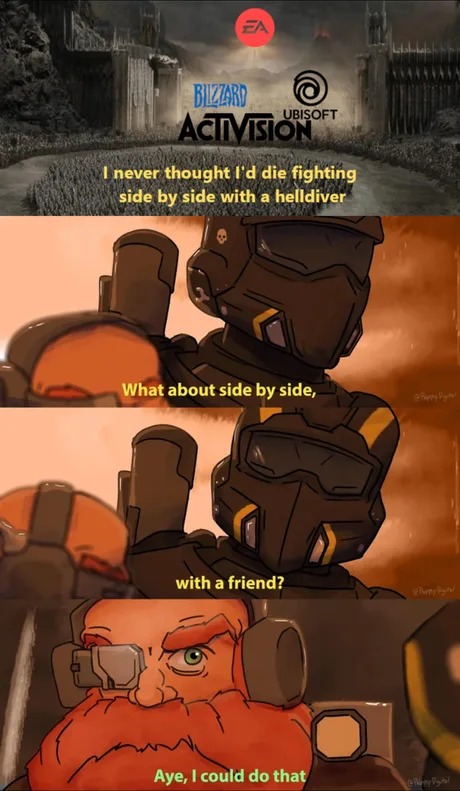 Helldivers 2 vs the gaming industry - meme