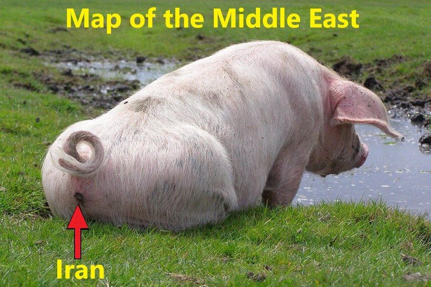 Map of the Middle East, Pointing out Iran - meme