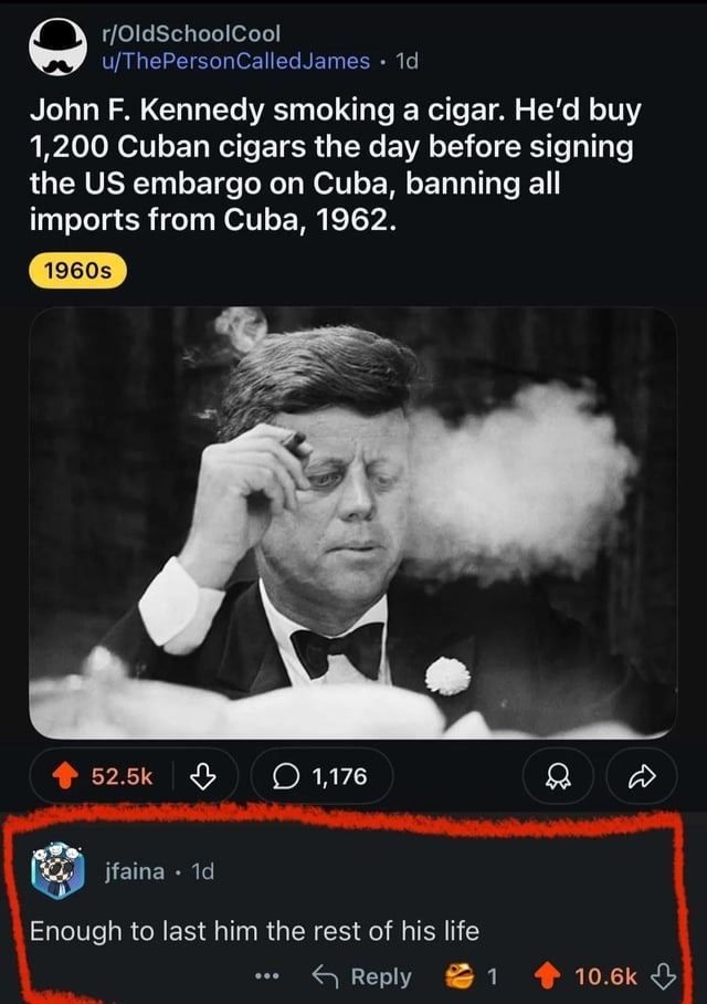 JFK really bought cigars before banning them, legend behavior - meme