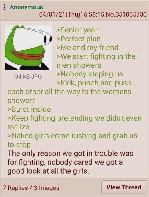 Shower fight plan to sneak into the girls’ locker room is peak 2000s brainrot - meme