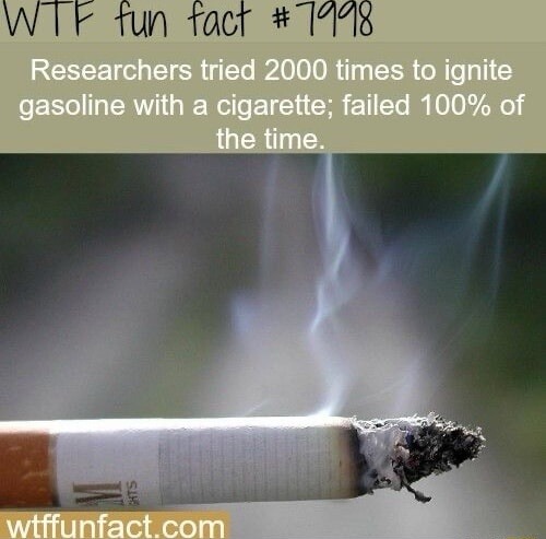 can a cigarette ignite gasoline Smoking doesn't spark gas explosions