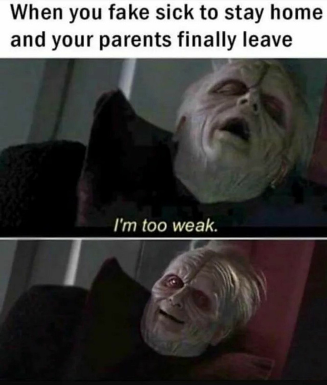 When you fake sick to stay home and your parents finally leave - meme