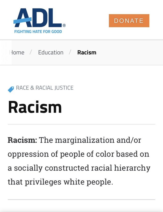 Anti-Defamation League "Updates" Definition Of Racism So That It Exclusively Applies To White People - meme