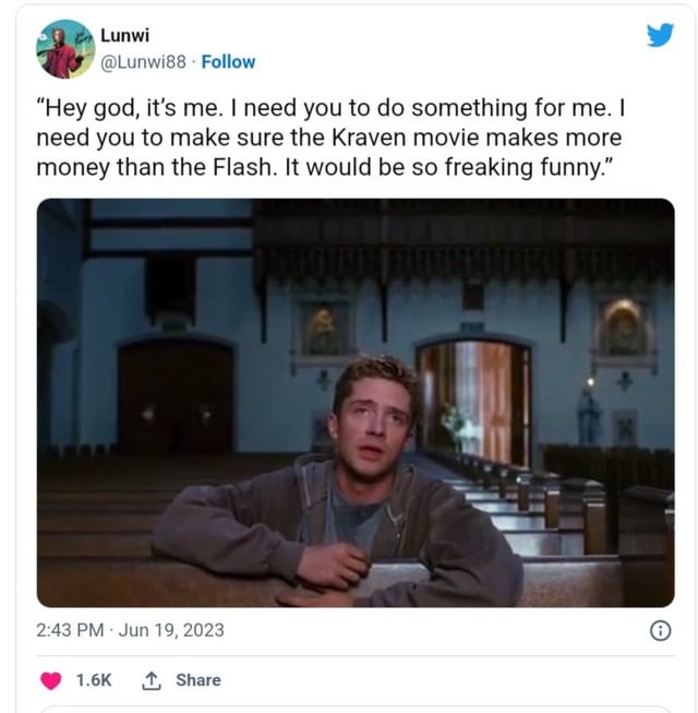 Kraven will make more money than The Flash - meme