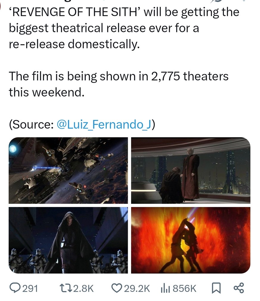 Revenge of the Sith re-release bigger than your local festival - meme