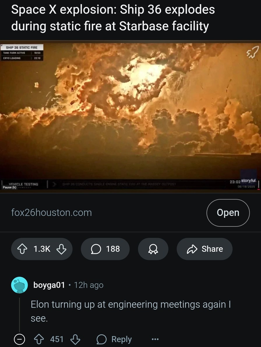 SpaceX Ship 36 went boom during static fire test - meme