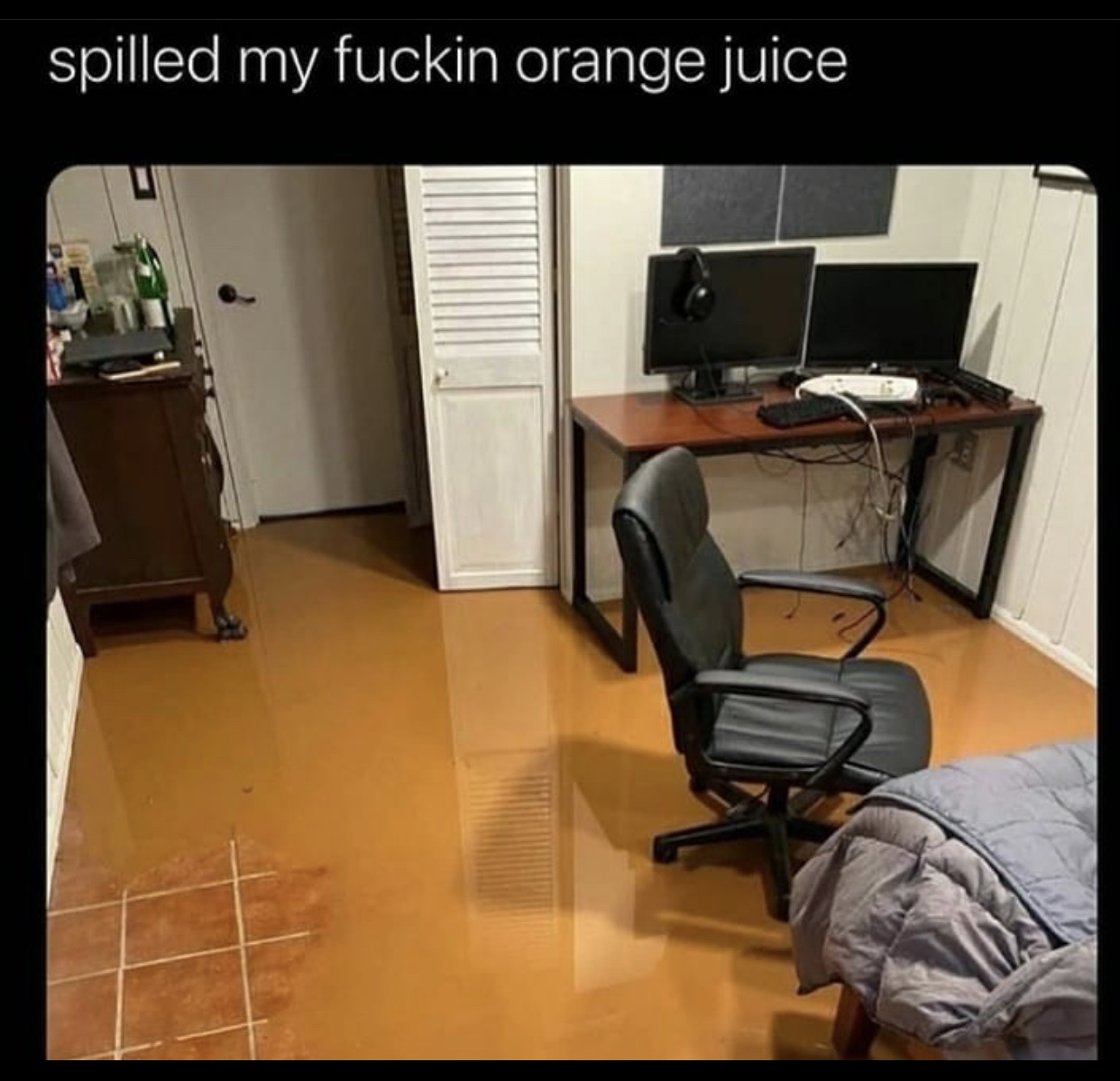 he spilled his orange juice - meme