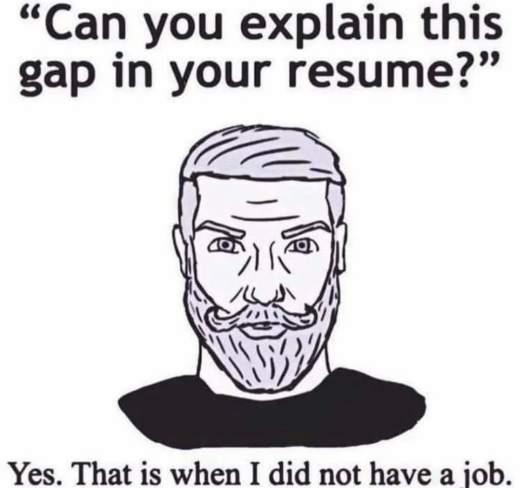 Can you explain this gap in your resume? - meme