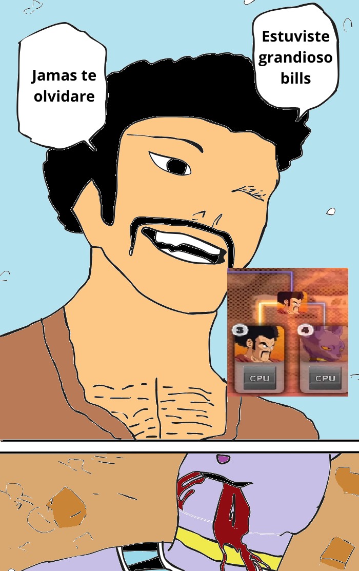 ahora ya sabemos que pasaria si a  mr satan no le doleria el estomago - meme