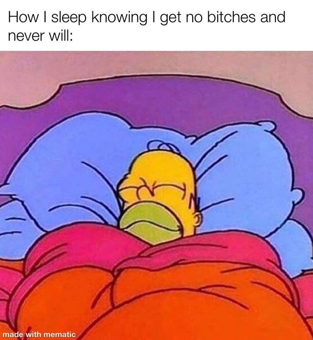 how i sleep knowing i get no bitches and never will - meme