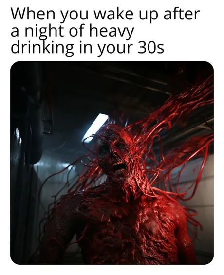 Heavy drinking in your 30s - meme