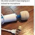 "Ma soeur ne voulait pas s'arrêter de chanter alors j'ai bloqué son microphone"... :]