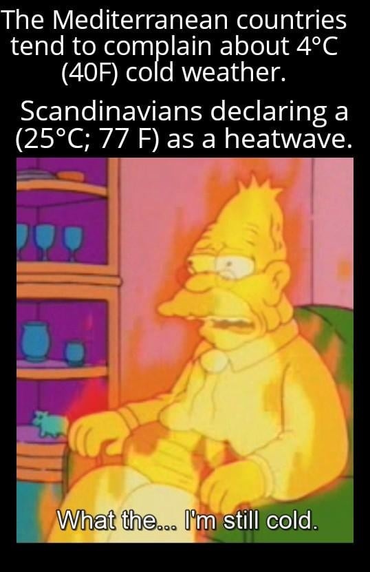 Europeans arguing over what 'cold' means - meme