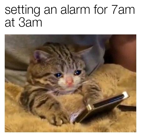 Setting and alarm for 7am at 3am - meme