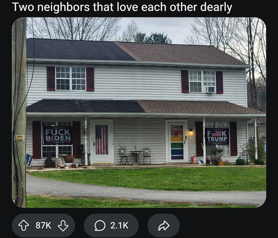 Just two friendly neighbors discussing politics - meme