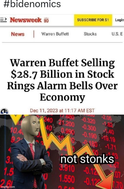 Warren Buffet selling $28 billion in stock - meme