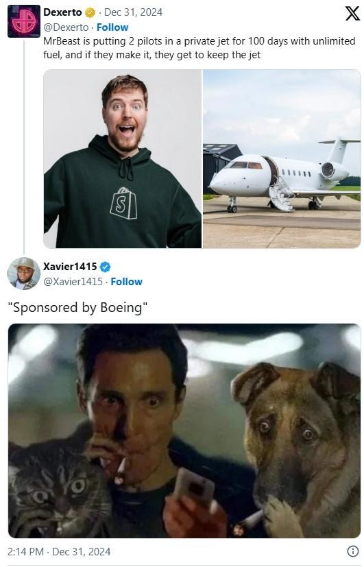 MrBeast private jet challenge meme news
