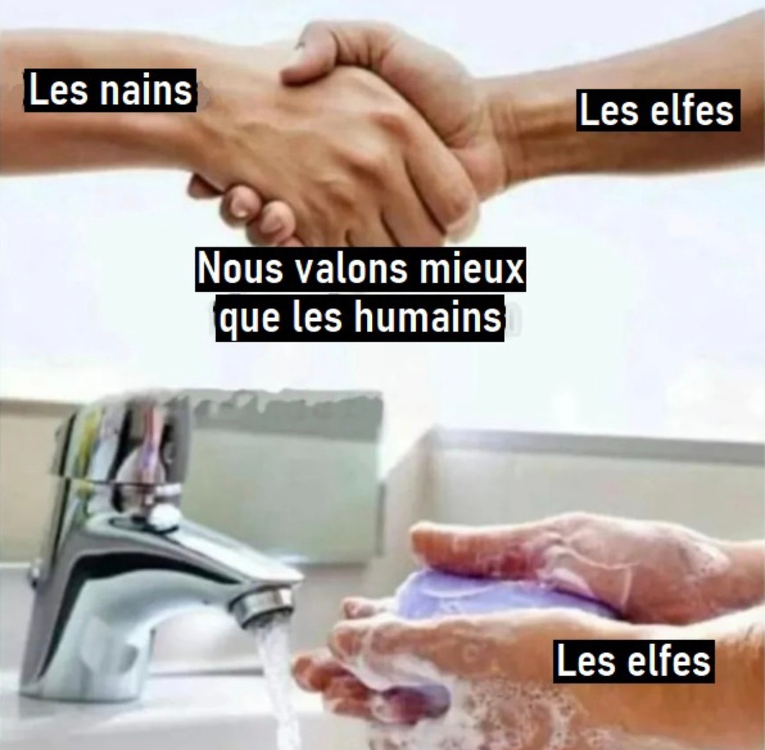 les elfes à chaque fois qu’ils croisent un humain : cringe spotted - meme