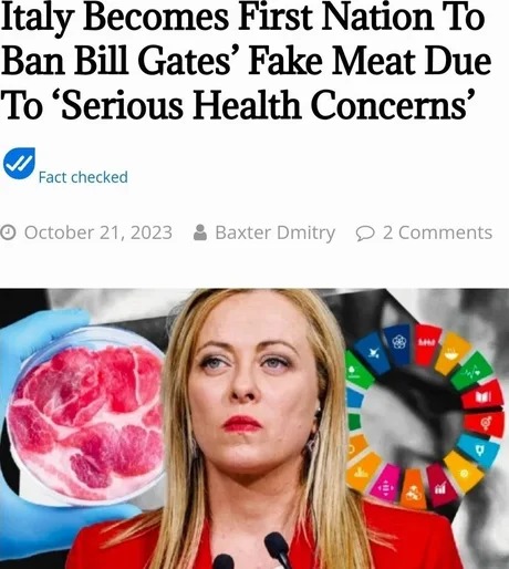 Italy bans Bill Gates fake meat due to health concerns - meme
