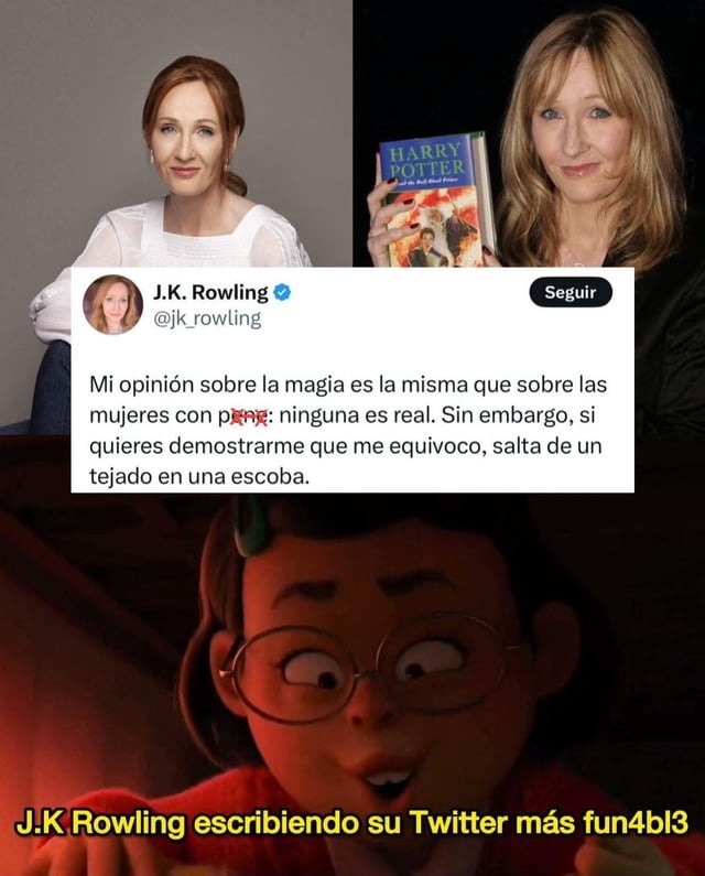 jk rowling twitteando como si fuera villana de harry potter - meme