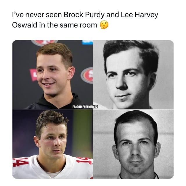 Brock Purdy and Lee Harvey Oswald meme