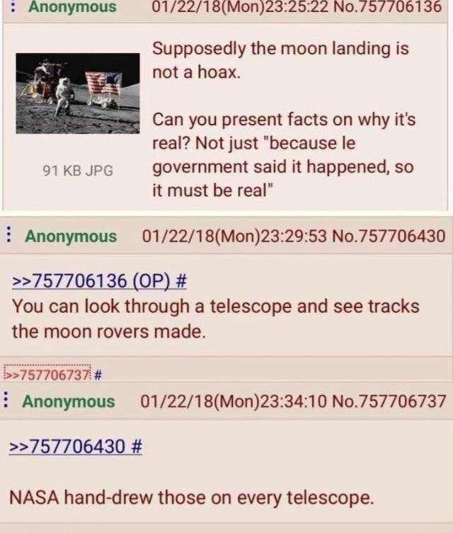 NASA hand-drew the moon rover tracks on every telescope - meme