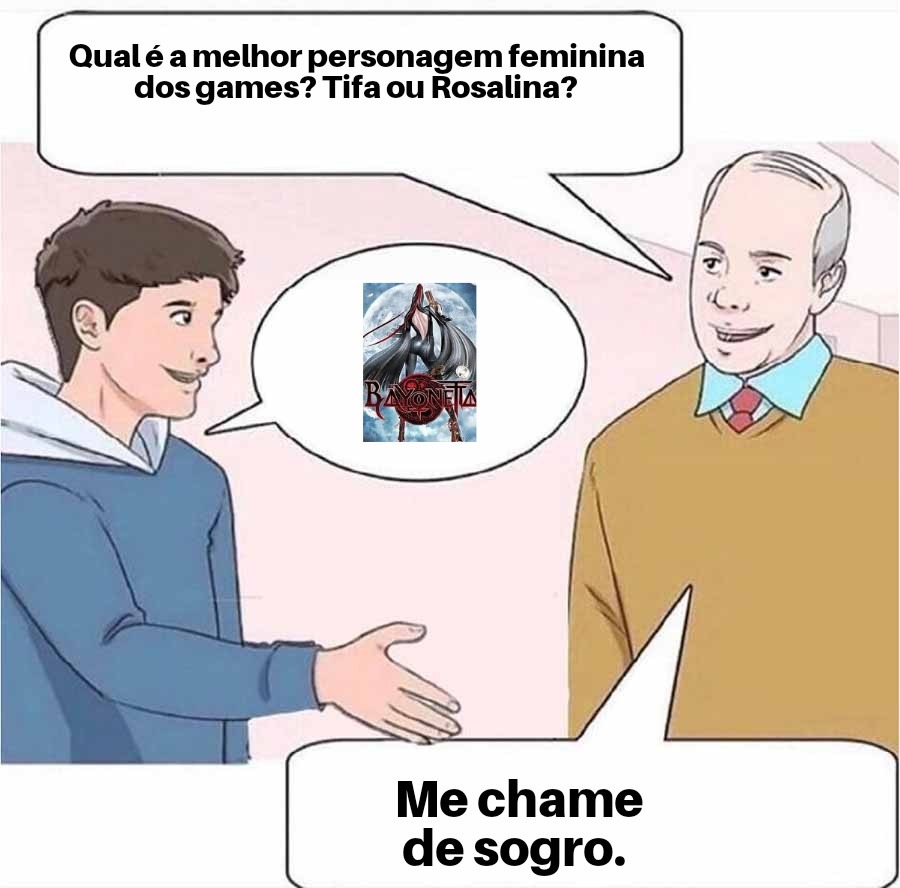 Bayonetta é a razão de eu "jogar nos 2 times" - meme