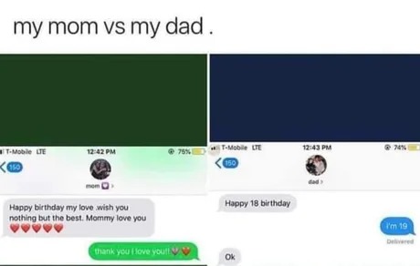 Happy birthday meme MOM VS DAD - Meme by Mowervi :) Memedroid