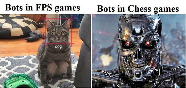 Bots in FPS games vs bots in chess games - meme