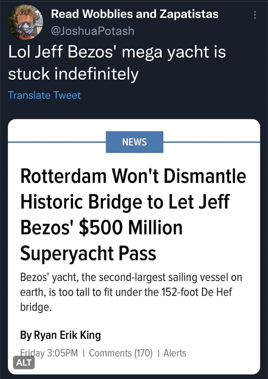 entitled. those citizens should destroy the bridge so he can move his very important yacht - meme