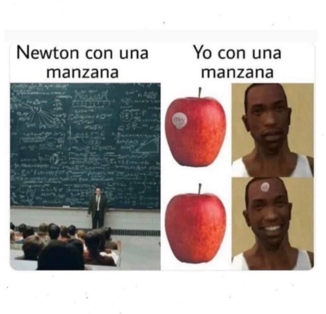 Newton con una manzana - meme