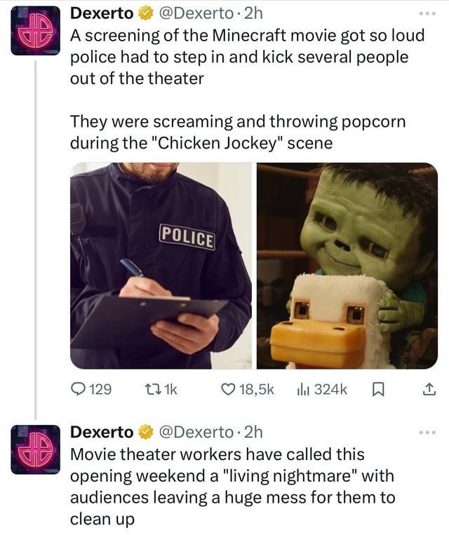 Minecraft movie crowd got too real during the chicken scene - meme