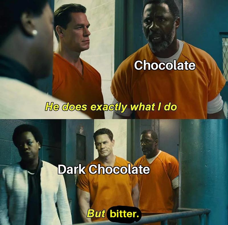 Dark chocolate be like - meme