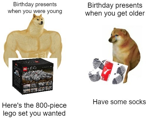 Birthday presents when you get older - meme