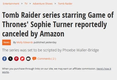 Tomb Raider series starring Sophie Turner canceled - meme