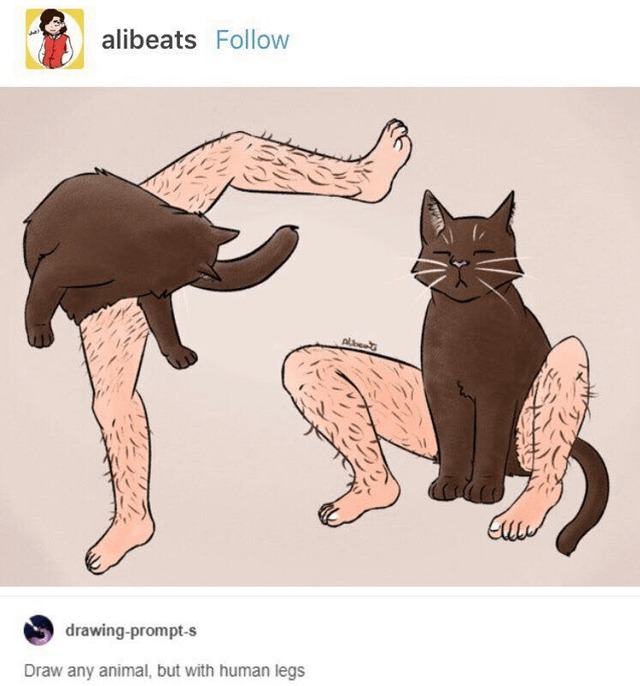 Draw any animal, but with human legs - meme