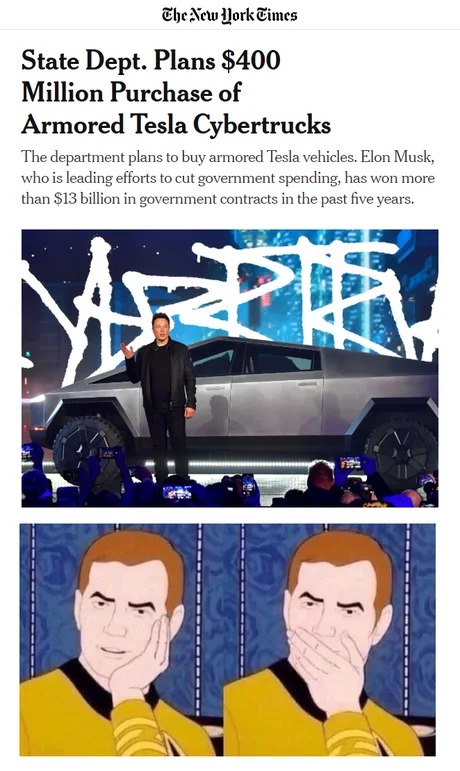 Armored teslac cybertrucks for the government - meme