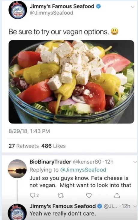 restaurant offering vegan foor really doesn't care