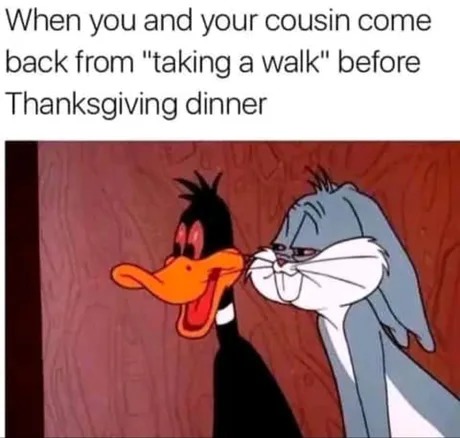 Taking a walk before Thanksgiving dinner - meme