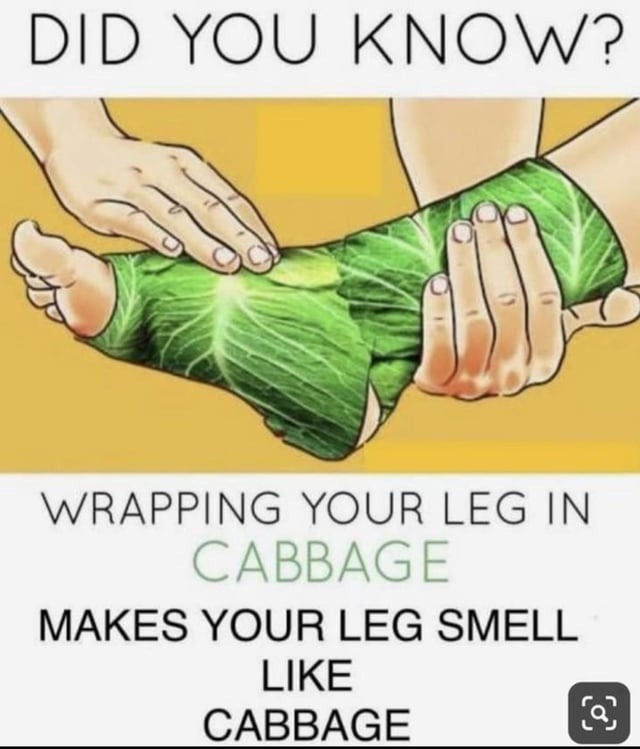 Wrap your leg in cabbage and guess what it smells like - meme