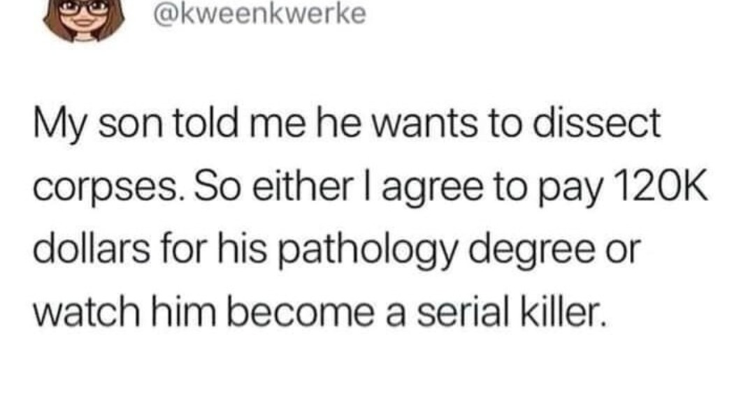 Raising a future doctor or a potential serial killer - meme
