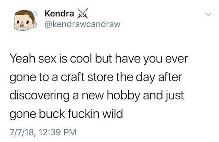 sex is cool but have you gone feral in a craft store - meme