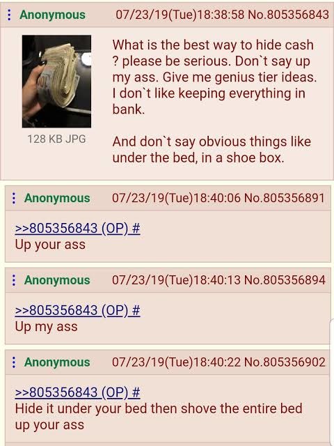 Anon advices to hide your money - meme