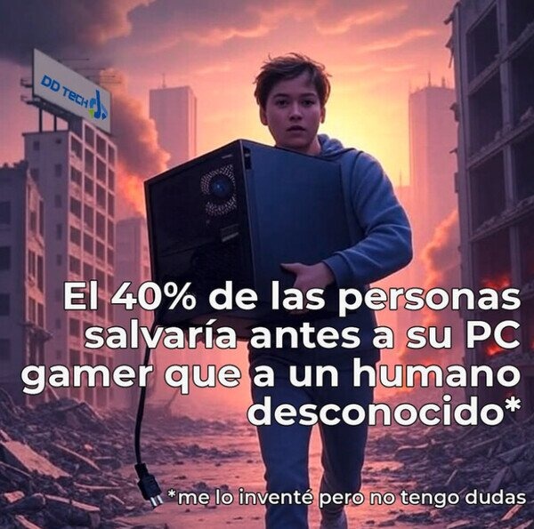 Obvio que salvo a mi PC antes que a un desconocido, no seas iluso - meme