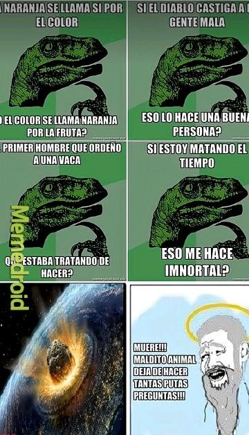 La tercera pregunta del velociraptor es re turbia jaja - meme