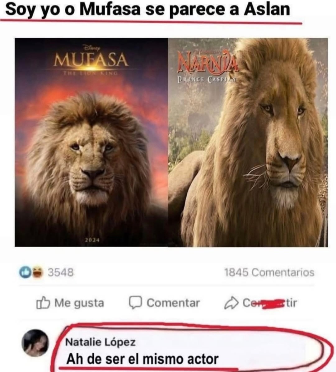Mufasa y Aslan son el mismo león en diferentes universos - meme