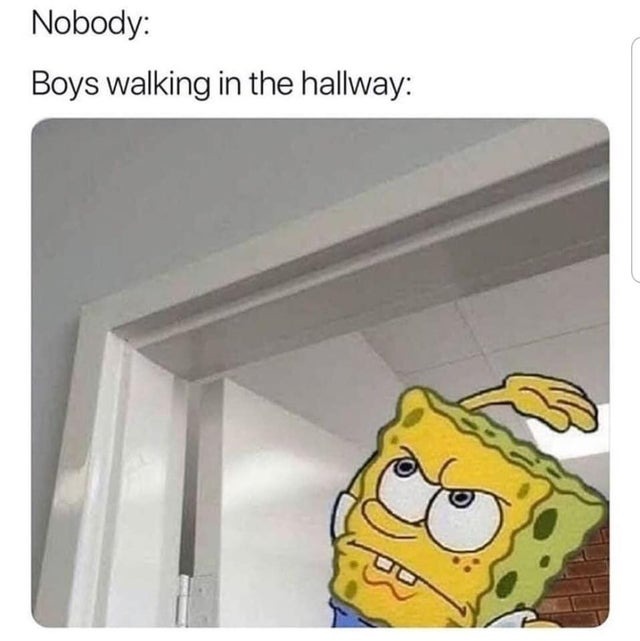 Boys walking in the hallway - meme