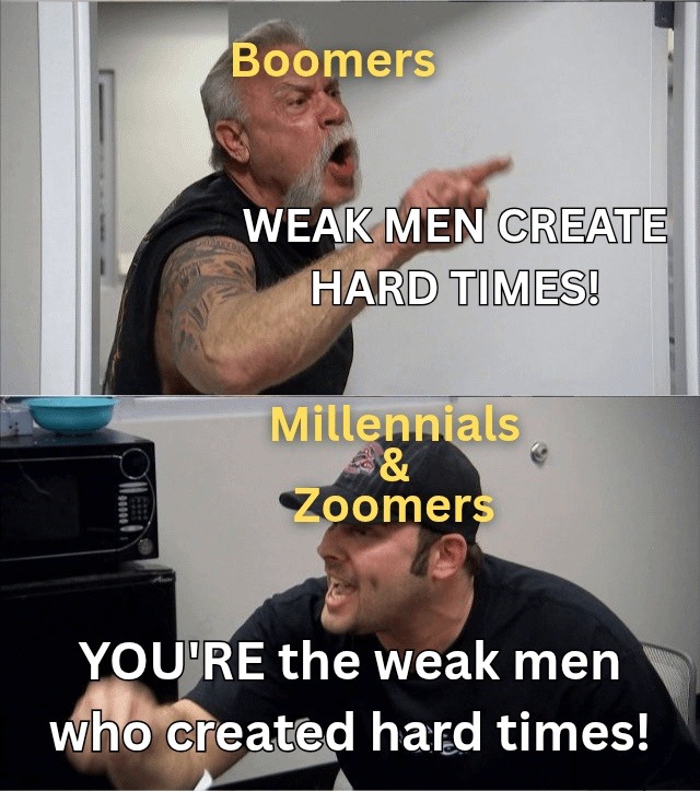 Boomers blame Zoomers, Zoomers blame Boomers - meme
