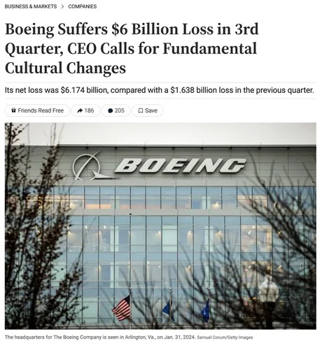 Boeing news, they just took a $6 billion loss this quarter - meme