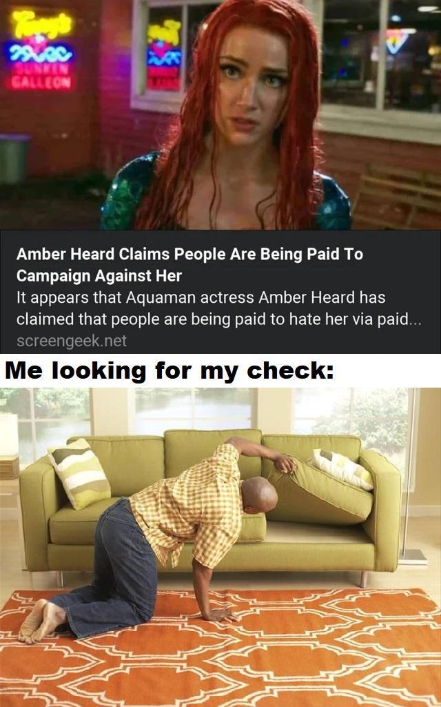Amber heard claims people are being paid to campaign against her - meme
